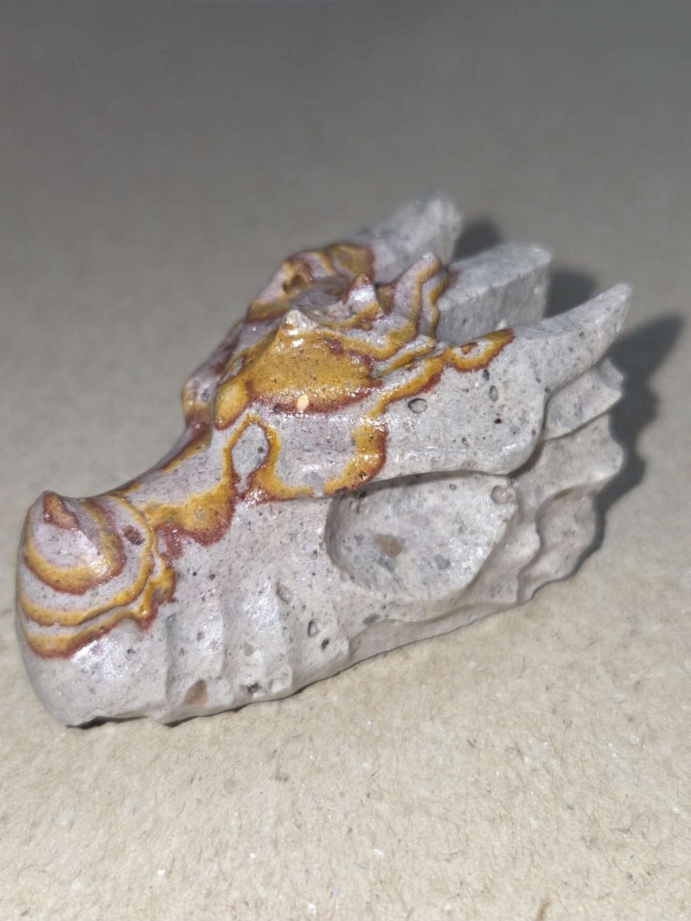 Detailed Pastel Ocean Jasper Crystal Carved Dragon Head Stone Sculpture Decor